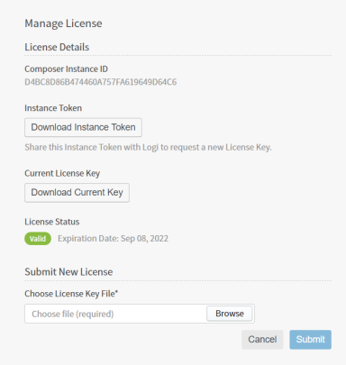 Use this work area to download instance tokens, license keys, and manage new licenses