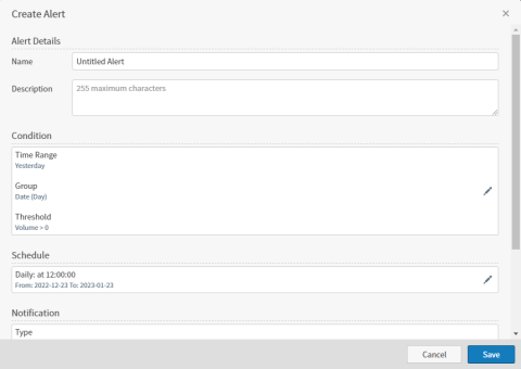 Use this work area to define the conditions and other details for alerts