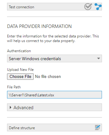 Choose the Excel file or enter its web or network path