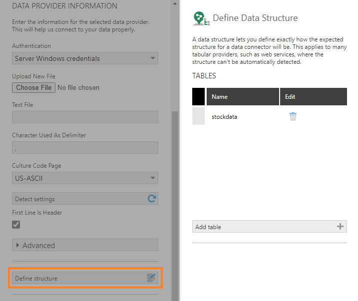 Select Define structure