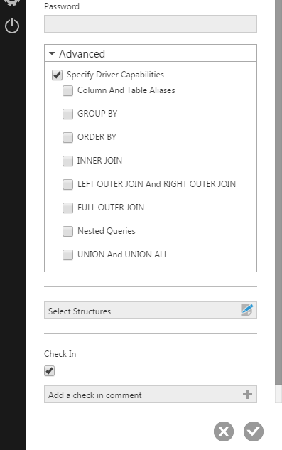 Specifying no ODBC driver capabilities