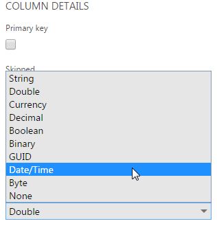 Data Type of column