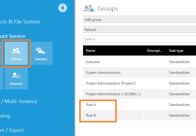 Create Dundas BI groups for Role A and Role B