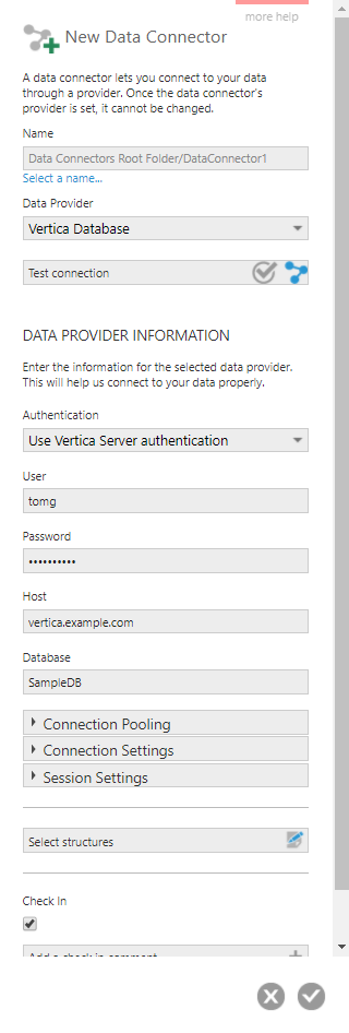 Create a new data connector for Vertica Database