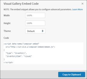 adjust and copy the embed code for your visual gallery