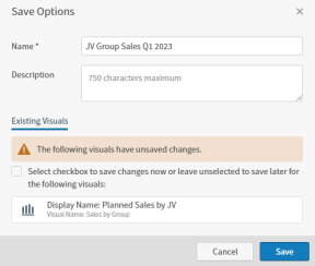 determine save options for your dashboard and unsaved visuals