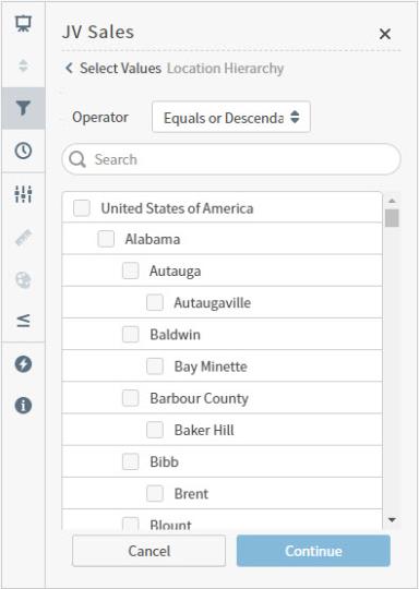 Select a node to filter your hierarchical data