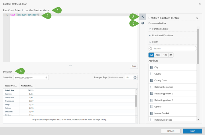 Use this work area to build, test, and preview custom metrics