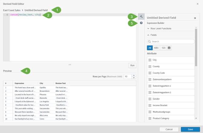 Build, edit, and test a derived field here