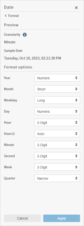 Set the format options for your data source date and time