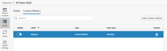 Search for fields, or create a custom metric