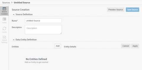 use this work area to name your source and define the data entities that make it up