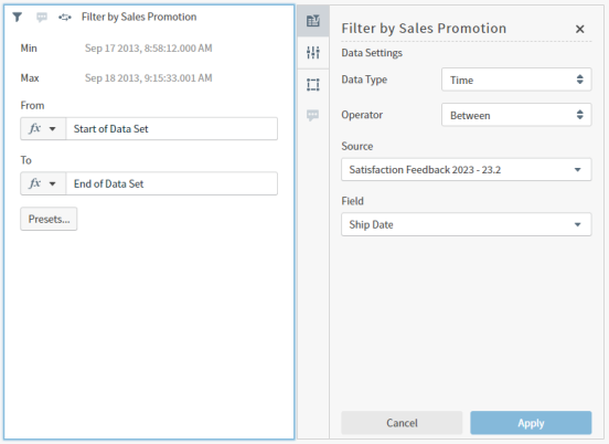 Use this work area to set time conditions for this filter