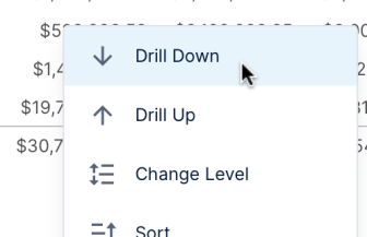 Changing Levels and Drilling Down > Level Drill Content Menu