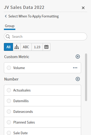 Select an attribute to define a condition