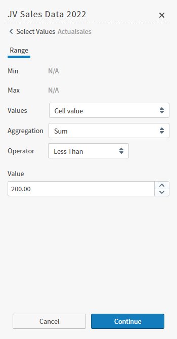 Select the values formatting will apply to here