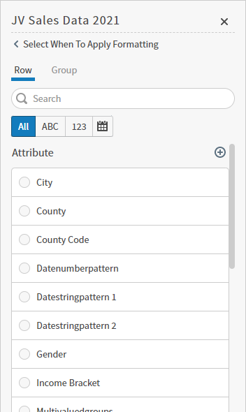 Select an attribute to define a condition