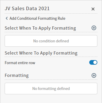 define conditions and formatting to apply to tables