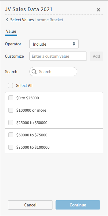 Select the values formatting will apply to here