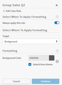 Define your color rule for a target in the visual here