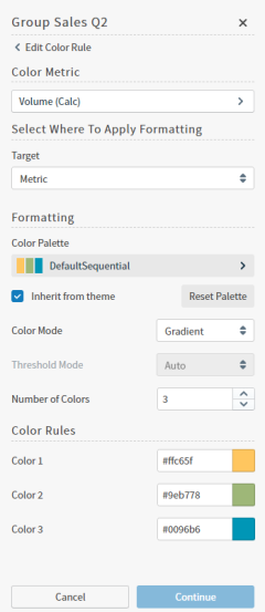 Define your color rules for the color metric here