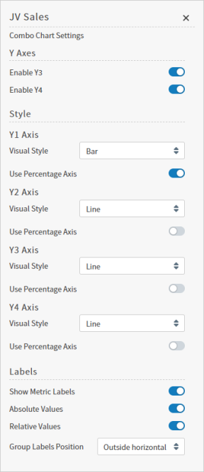 Use this work area to define settings for the combo chart visual