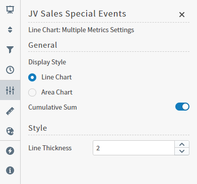 Settings sidebar menu, line chart multiple metrics