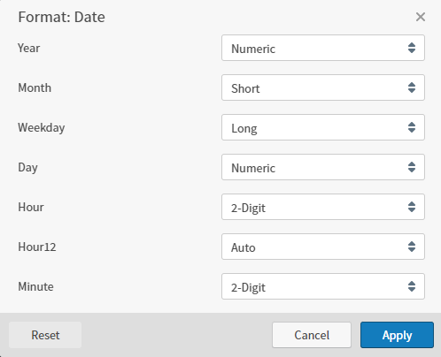 select formatting options in the format work area