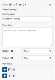 update the display name and description here; show or hide the header, pickers, and position a resized widget within a cell