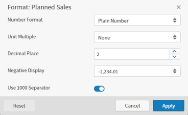 Use this work area to format your numeric field attribute on a visual metric