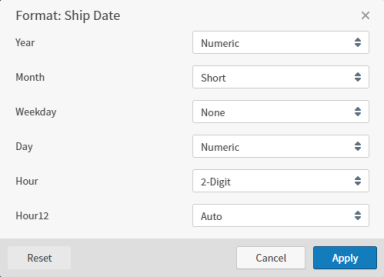 Use this work area to format your time field attribute on a visual metric