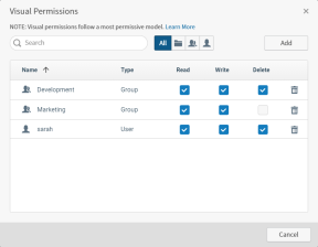 visual permissions dialog - read write delete options