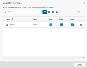 visual permissions dialog - read write delete